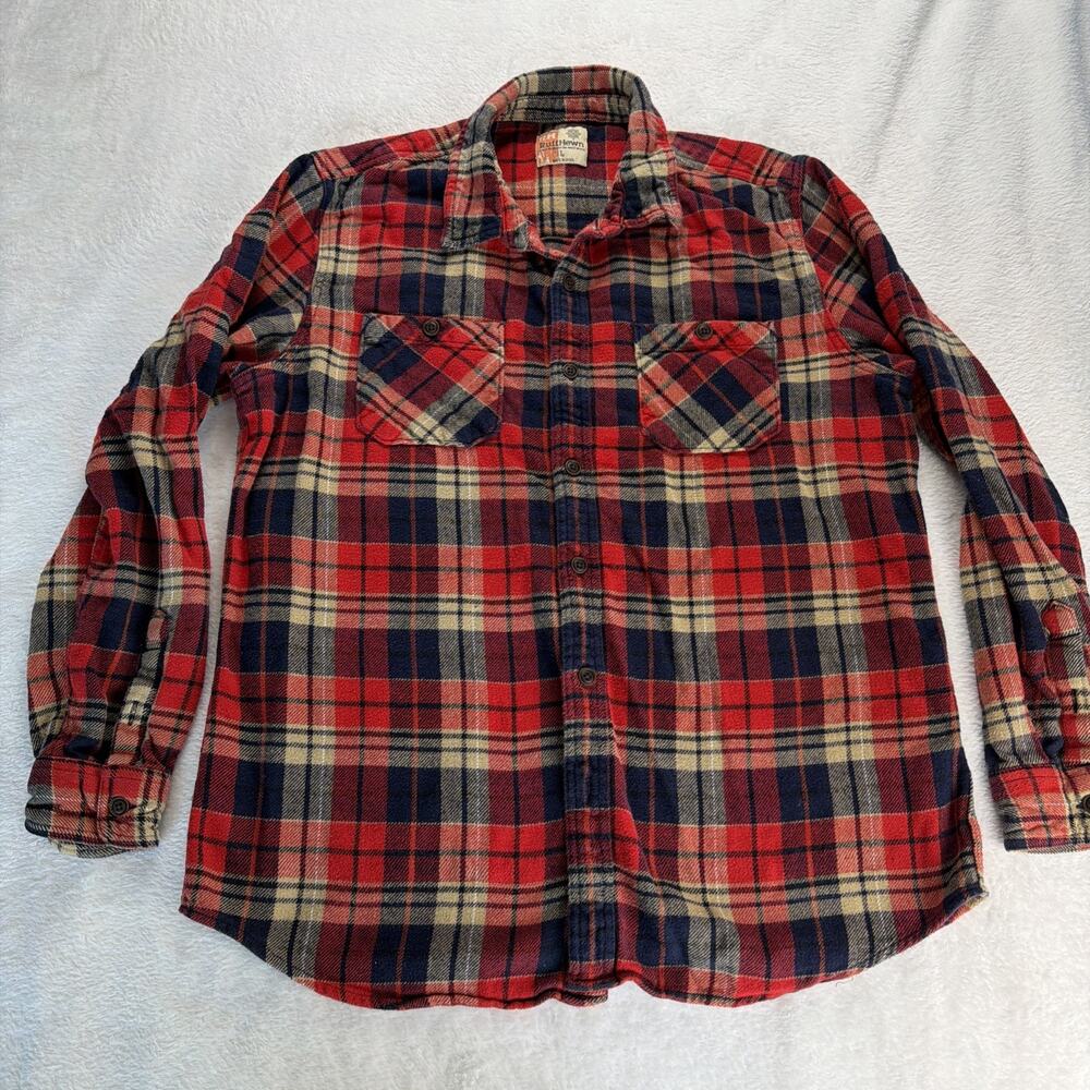 Ruff Hewn Shirt Mens Large Red Plaid Button Up Flannel Long Sleeve Grunge Cabin